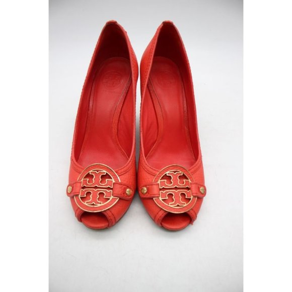 Tory Burch Amanda Women’s Size 7.5 M Leather High Wedge Open Toe Shoes - Picture 2 of 12